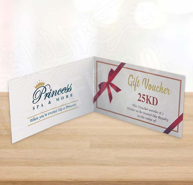 Perforated Full Color Center Folded Voucher with Spot Gold, Silver & Clear Ink Two Side